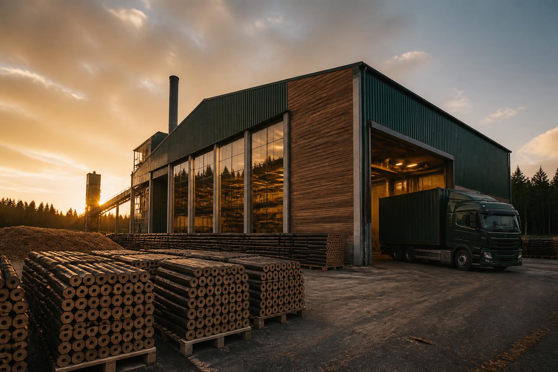 Fábrica de briquetes BioBrique ao entardecer