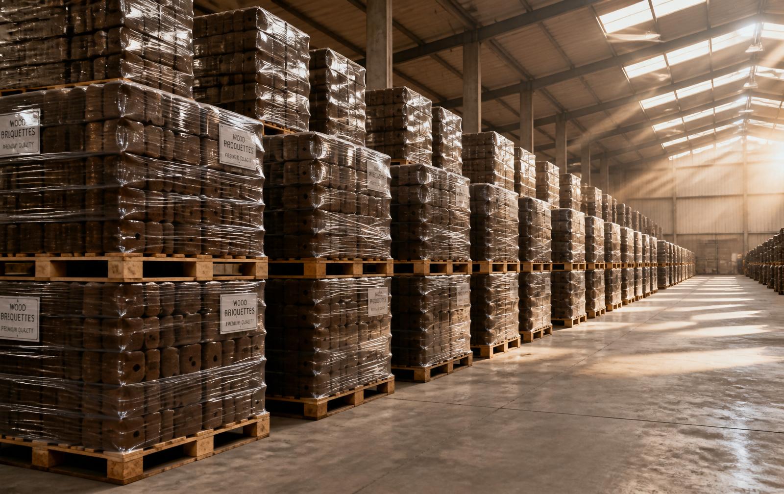 Estoque de pallets de briquetes